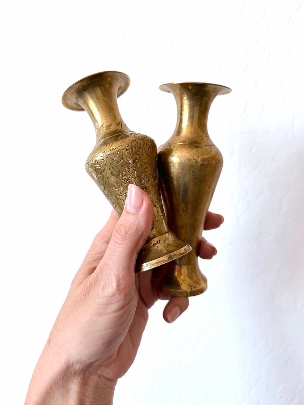 Brass Decorative Bud Vases - Antique Gold Pair